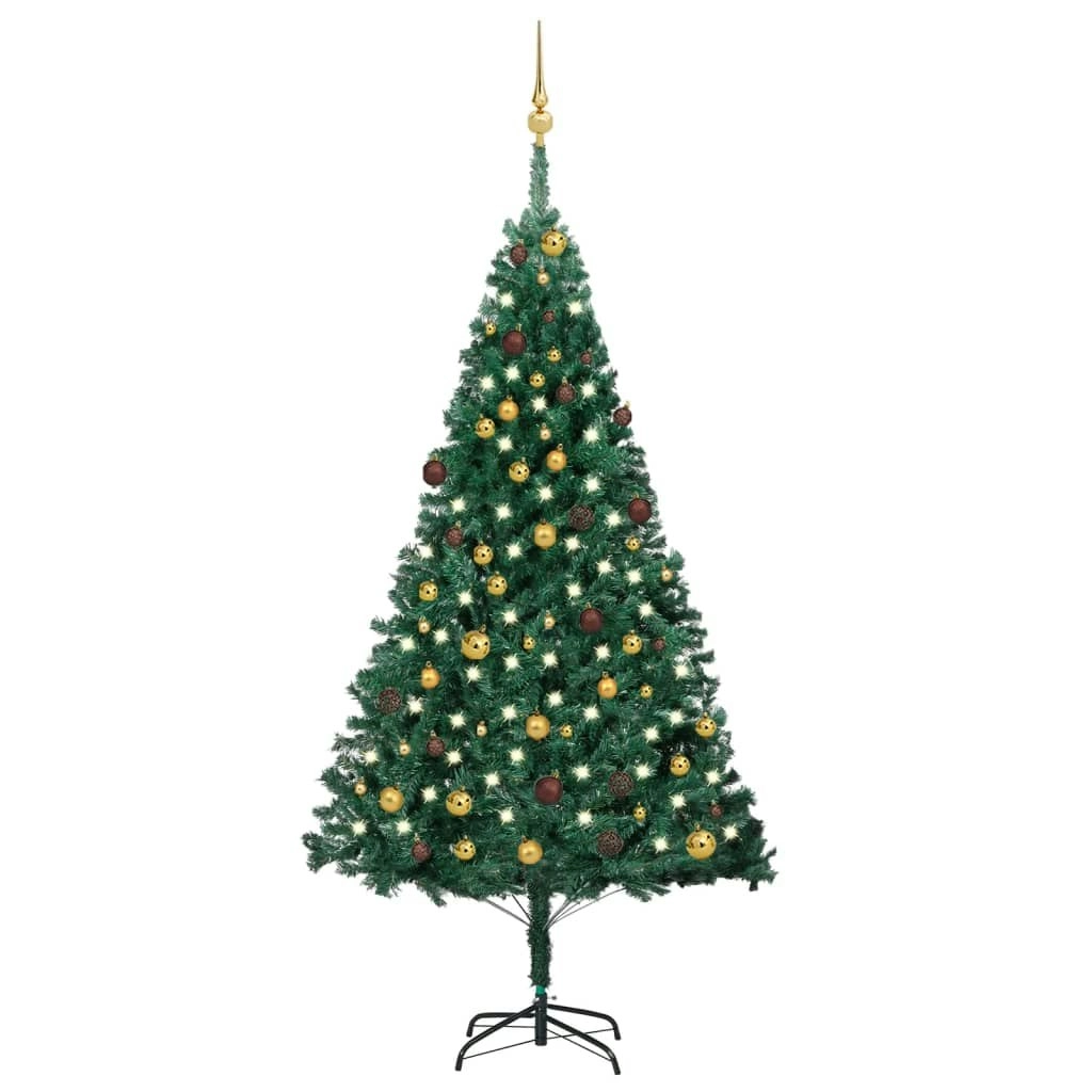 Artificial Pre-lit Christmas Tree with Ball Set Green 210 cm PVC 3077537