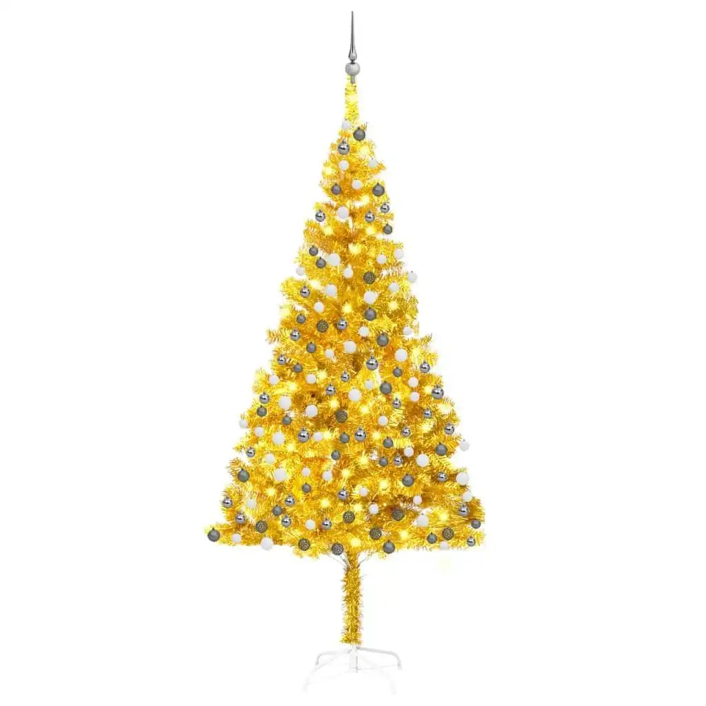 Artificial Pre-lit Christmas Tree with Ball Set Gold 210 cm PET 3077692