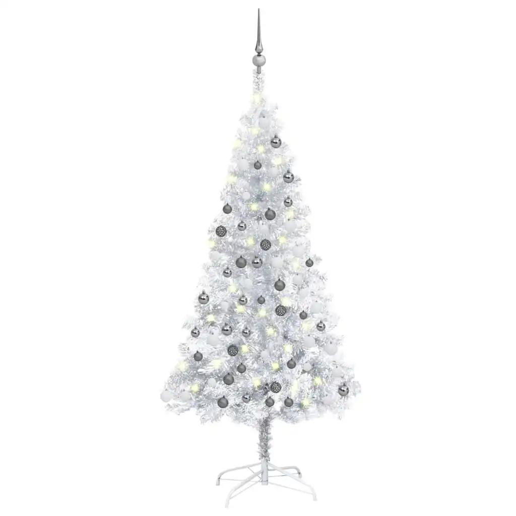 Artificial Pre-lit Christmas Tree with Ball Set Silver 120 cm PET 3077694