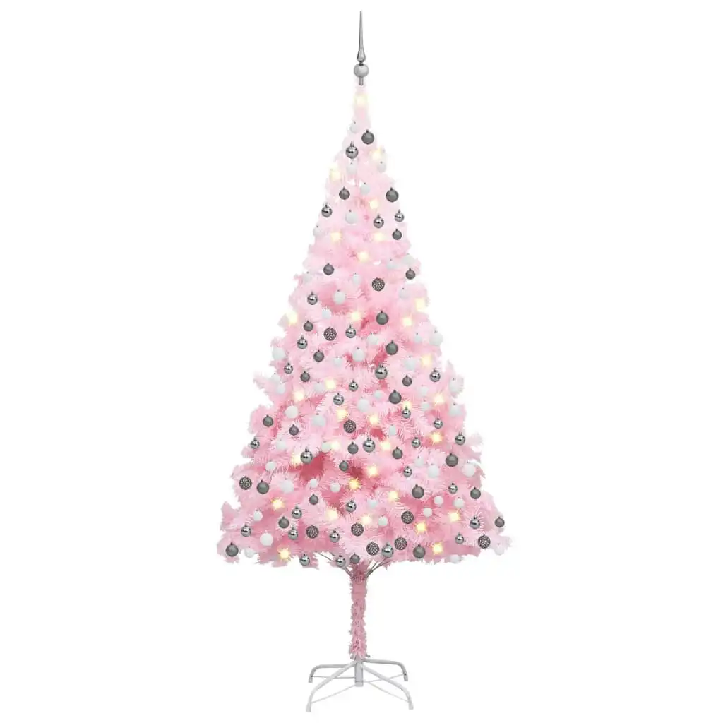 Artificial Pre-lit Christmas Tree with Ball Set Pink 210 cm PVC 3077672