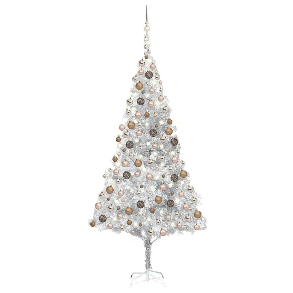 Artificial Pre-lit Christmas Tree with Ball Set Silver 240 cm PET 3077612