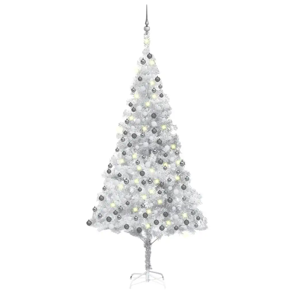 Artificial Pre-lit Christmas Tree with Ball Set Silver 240 cm PET 3077698