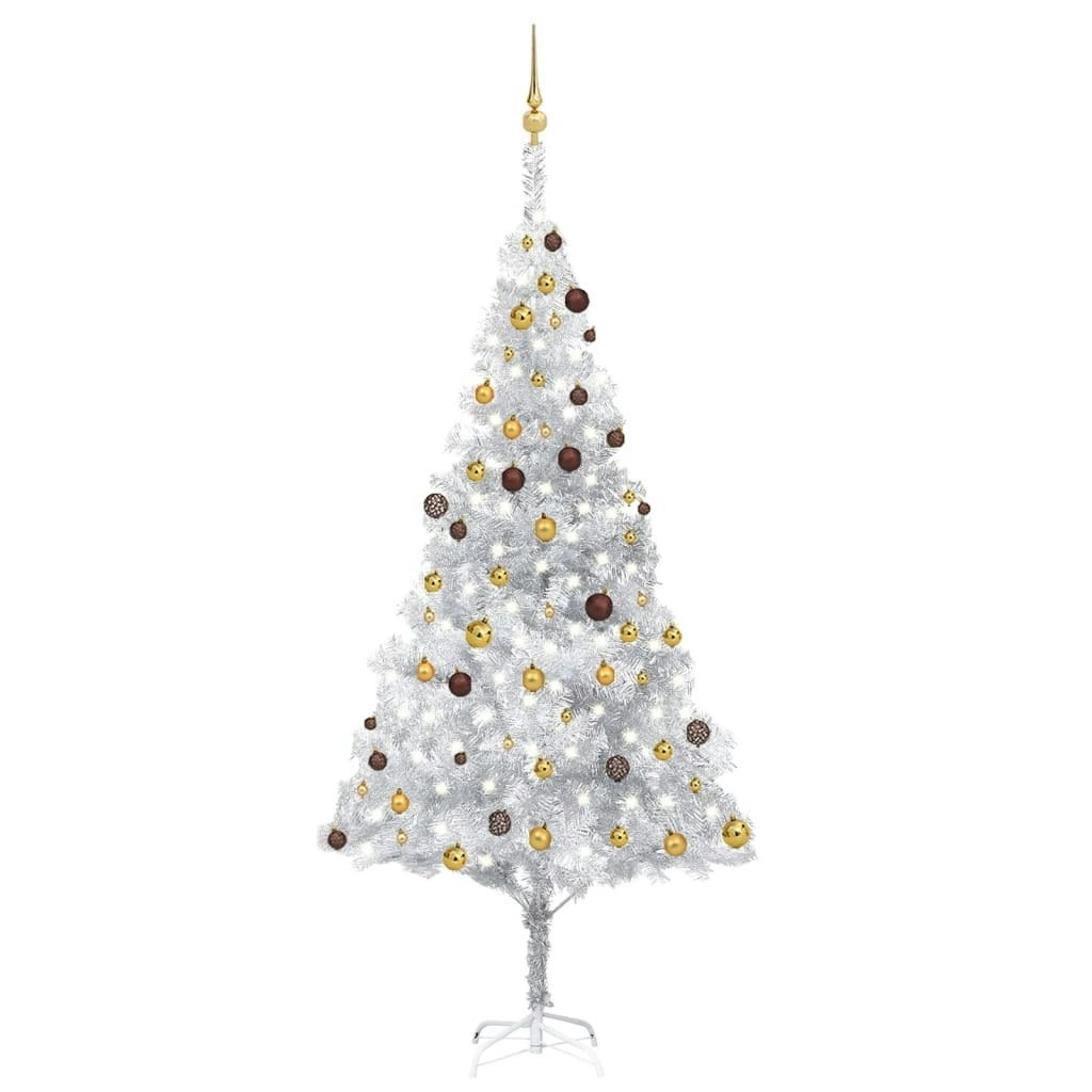 Artificial Pre-lit Christmas Tree with Ball Set Silver 240 cm PET 3077526