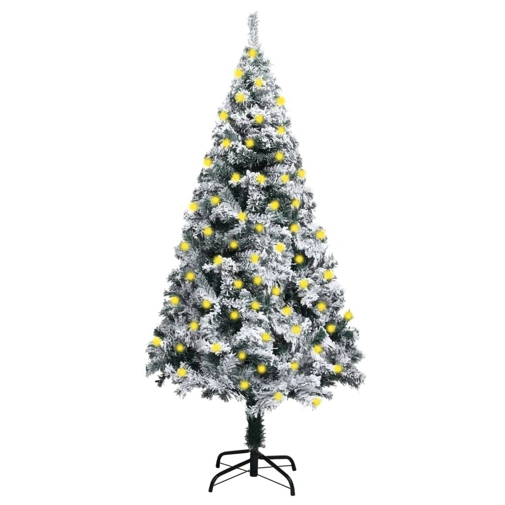 Artificial Pre-lit Christmas Tree with Flocked Snow Green 150 cm 3077766