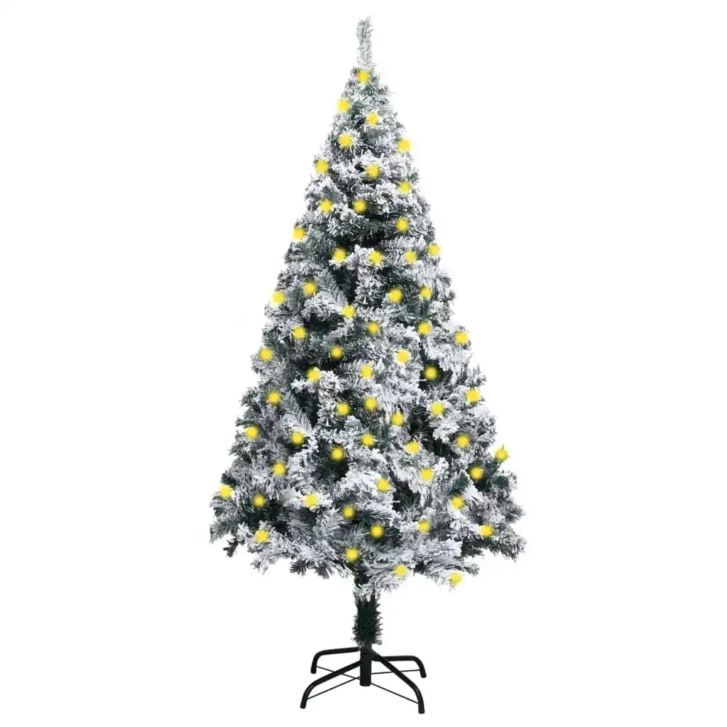 Artificial Pre-lit Christmas Tree with Flocked Snow Green 180 cm 3077767