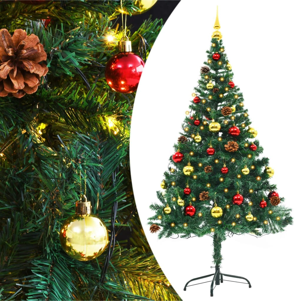 Artificial Pre-lit Christmas Tree with Baubles Green 150 cm 321499