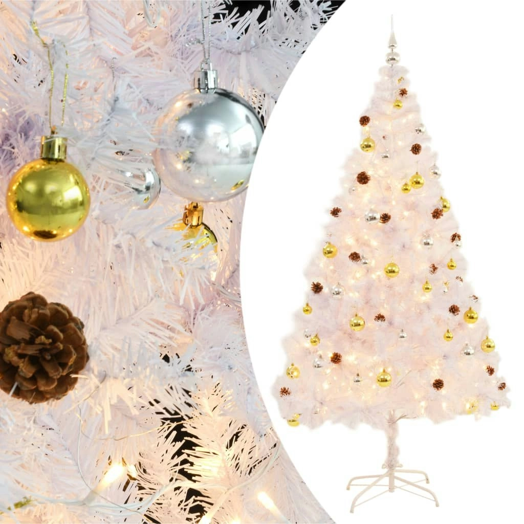 Artificial Pre-lit Christmas Tree with Baubles White 210 cm 321504