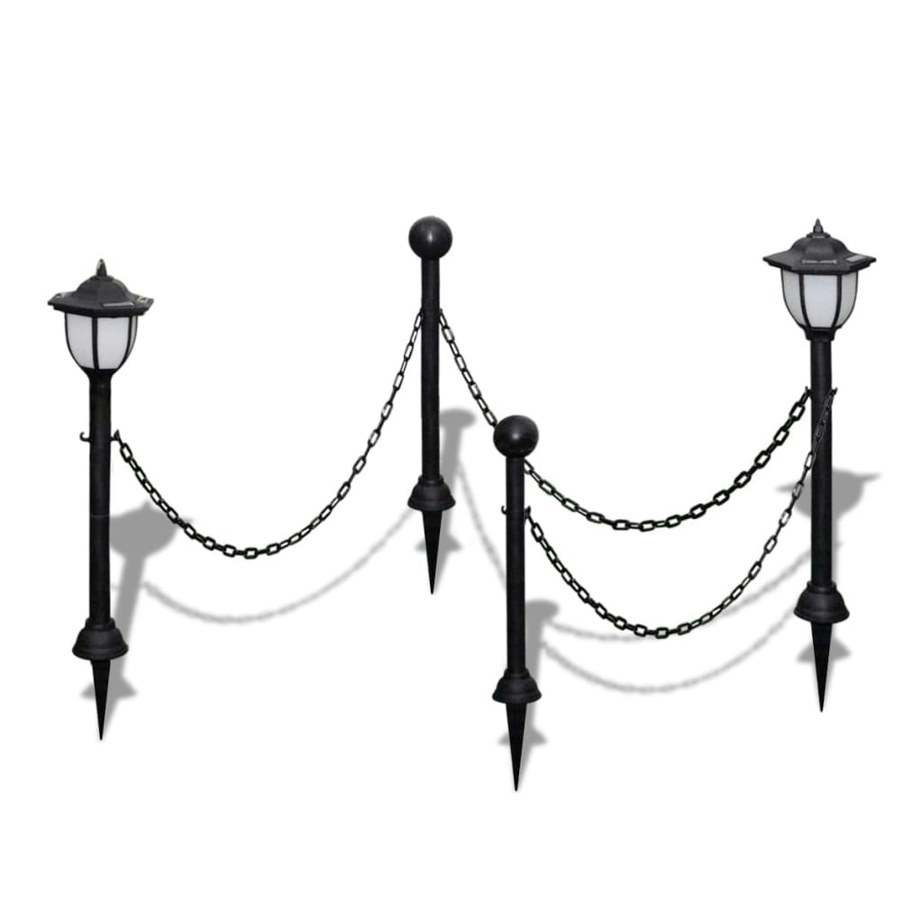 Chain Fence with Solar Lights Two LED Lamps Two Poles 40868