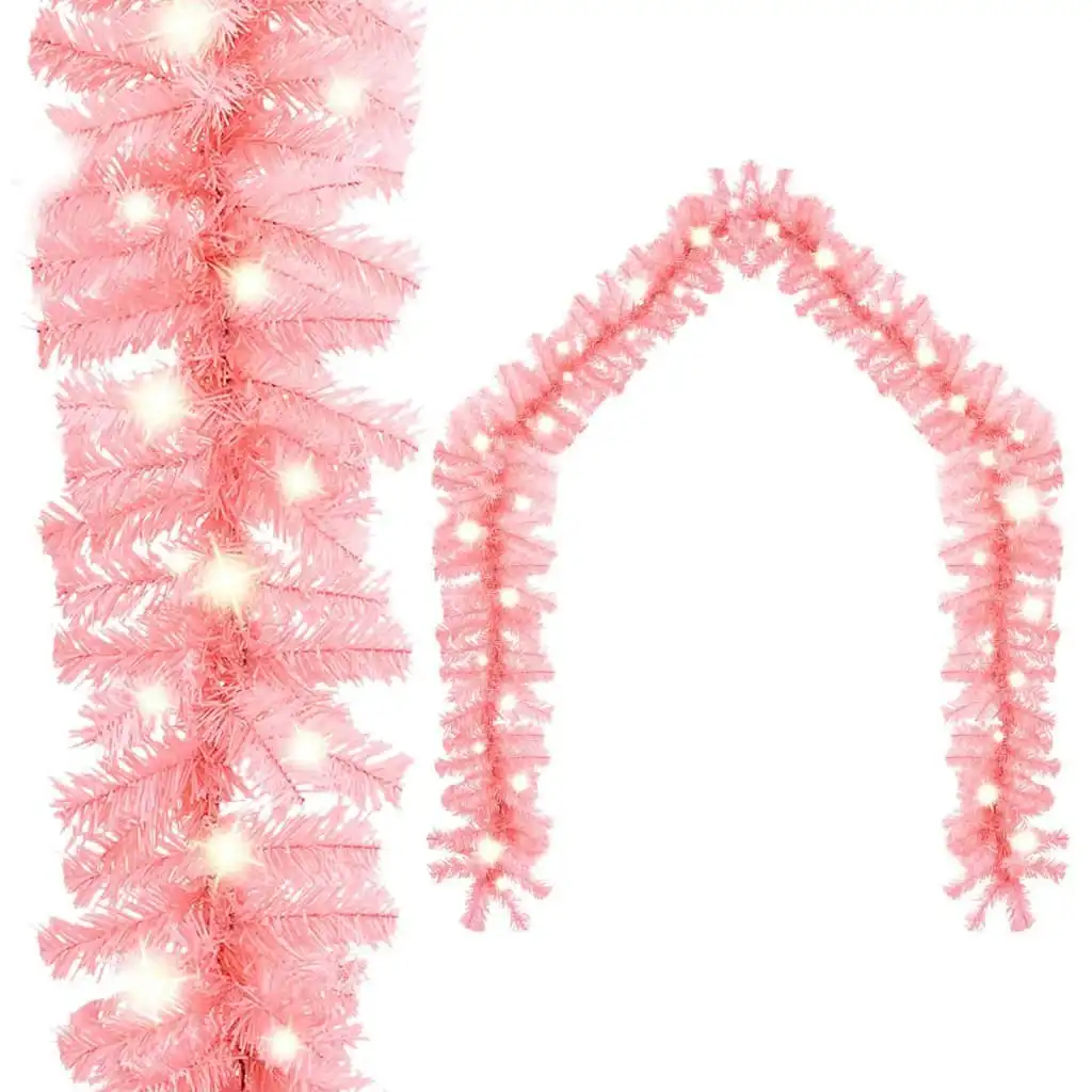 Christmas Garland with LED Lights 5 m Pink 329198