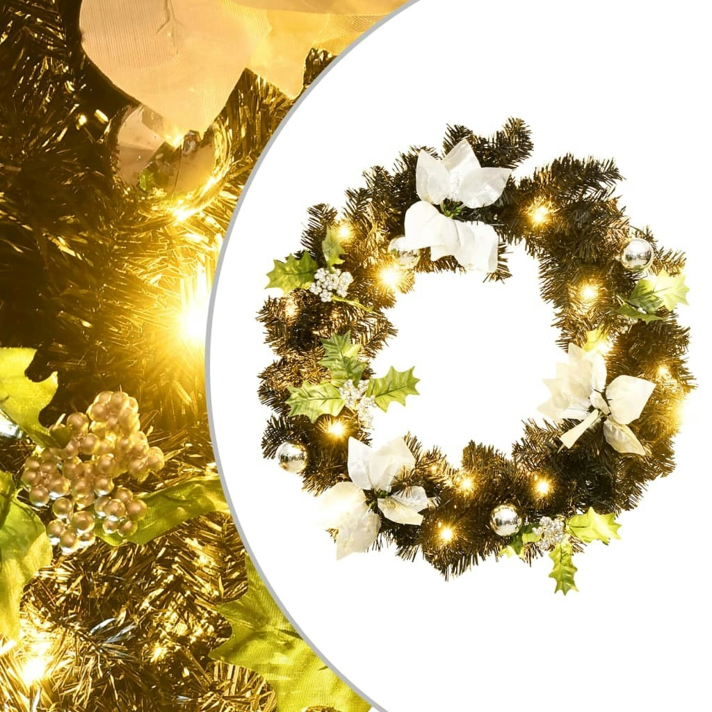 Christmas Wreath with LED Lights Black 60 cm PVC 321518