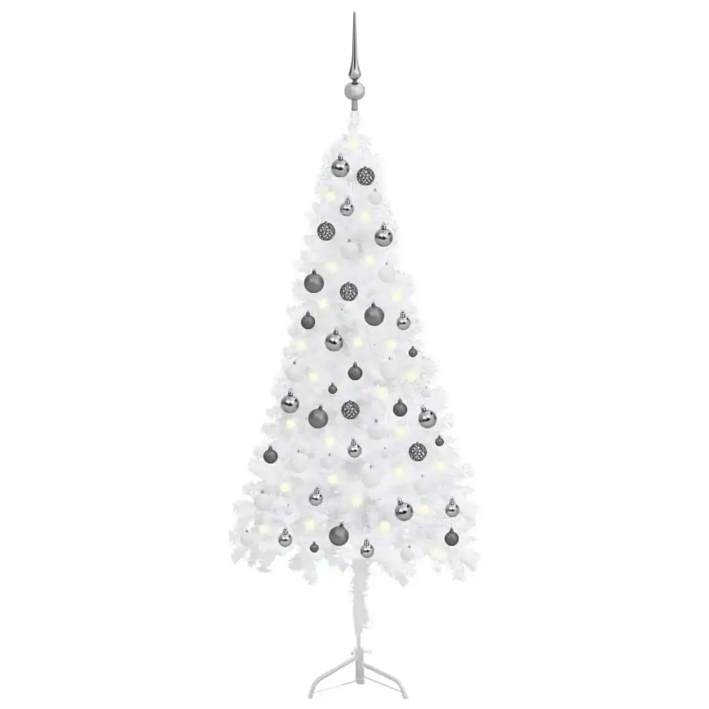 Corner Artificial Christmas Tree LEDs&Ball Set White 150 cm PVC 3077968