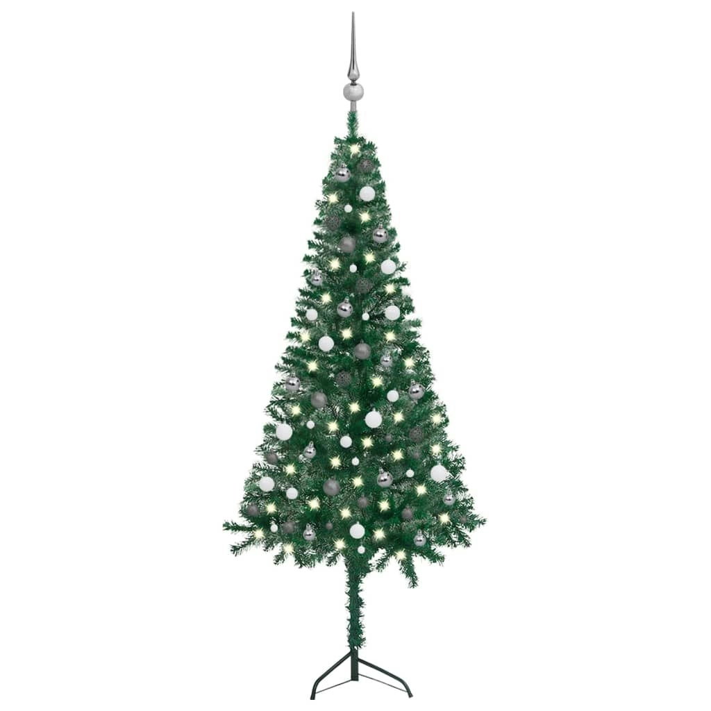 Corner Artificial Christmas Tree LEDs&Ball Set Green 210 cm PVC 3077965