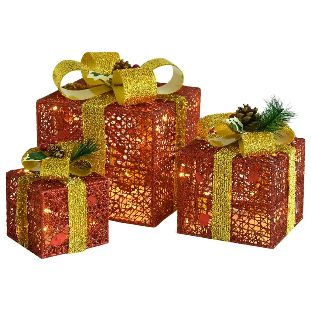 Decorative Christmas Gift Boxes 3 pcs Red Outdoor Indoor 329767