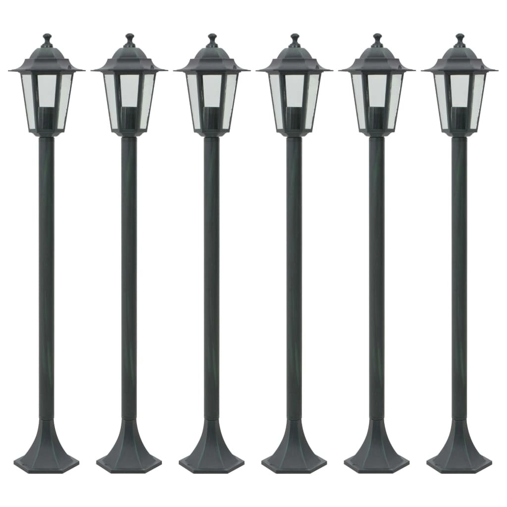 Garden Post Lights 6 pcs E27 110 cm Aluminium Dark Green 44214