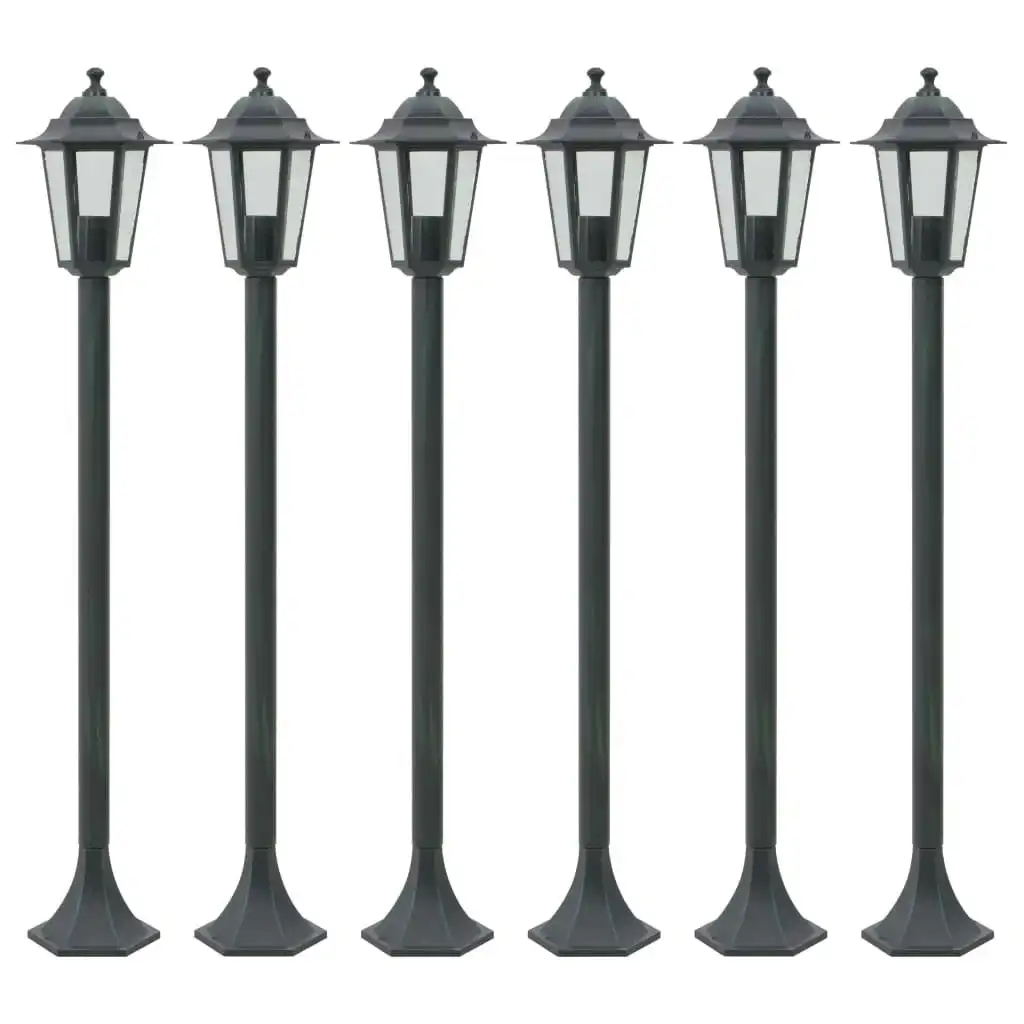 Garden Post Lights 6 pcs E27 110 cm Aluminium Dark Green 44214