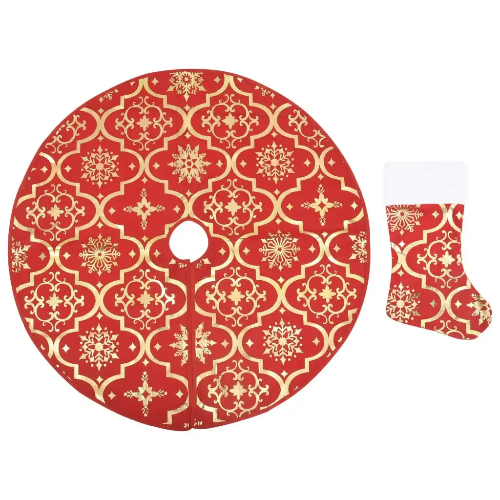 Luxury Christmas Tree Skirt with Sock Red 122 cm Fabric 330276