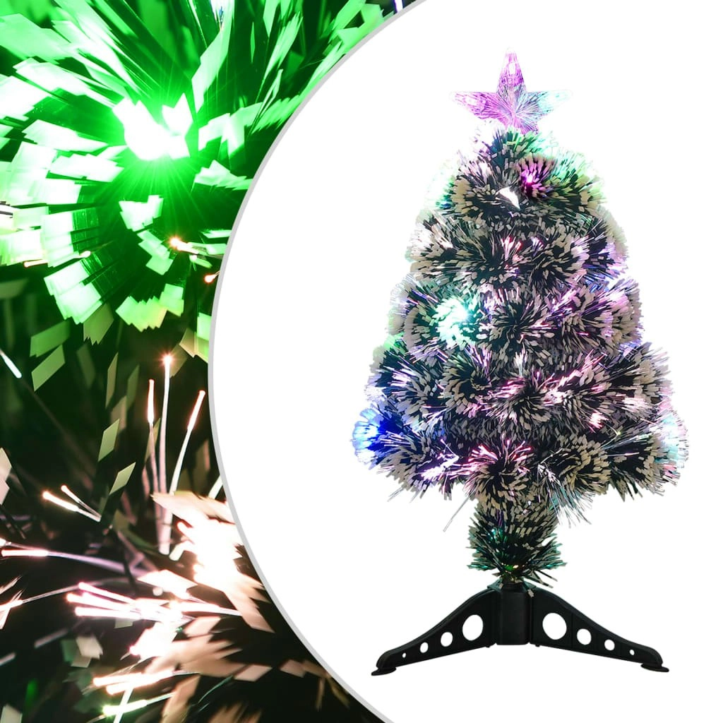 Pre-lit Christmas Tree Green and White 64 cm Fibre Optic 329065