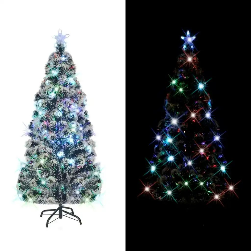 Pre-lit Christmas Tree Green and White 180 cm Fibre Optic 329068