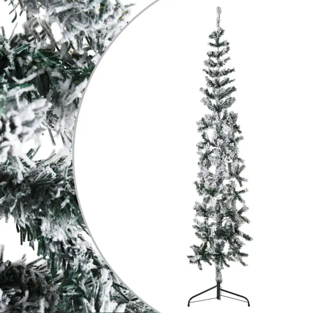 Slim Artificial Half Christmas Tree with Flocked Snow 180 cm 344606