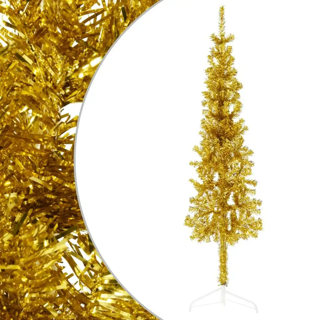 Slim Artificial Half Christmas Tree with Stand Gold 120 cm 344589