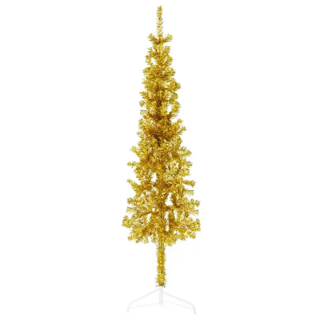 Slim Artificial Half Christmas Tree with Stand Gold 150 cm 344590