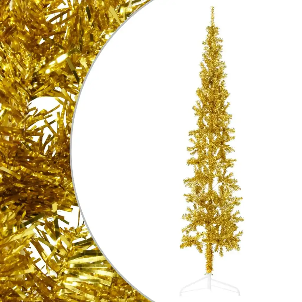 Slim Artificial Half Christmas Tree with Stand Gold 240 cm 344593