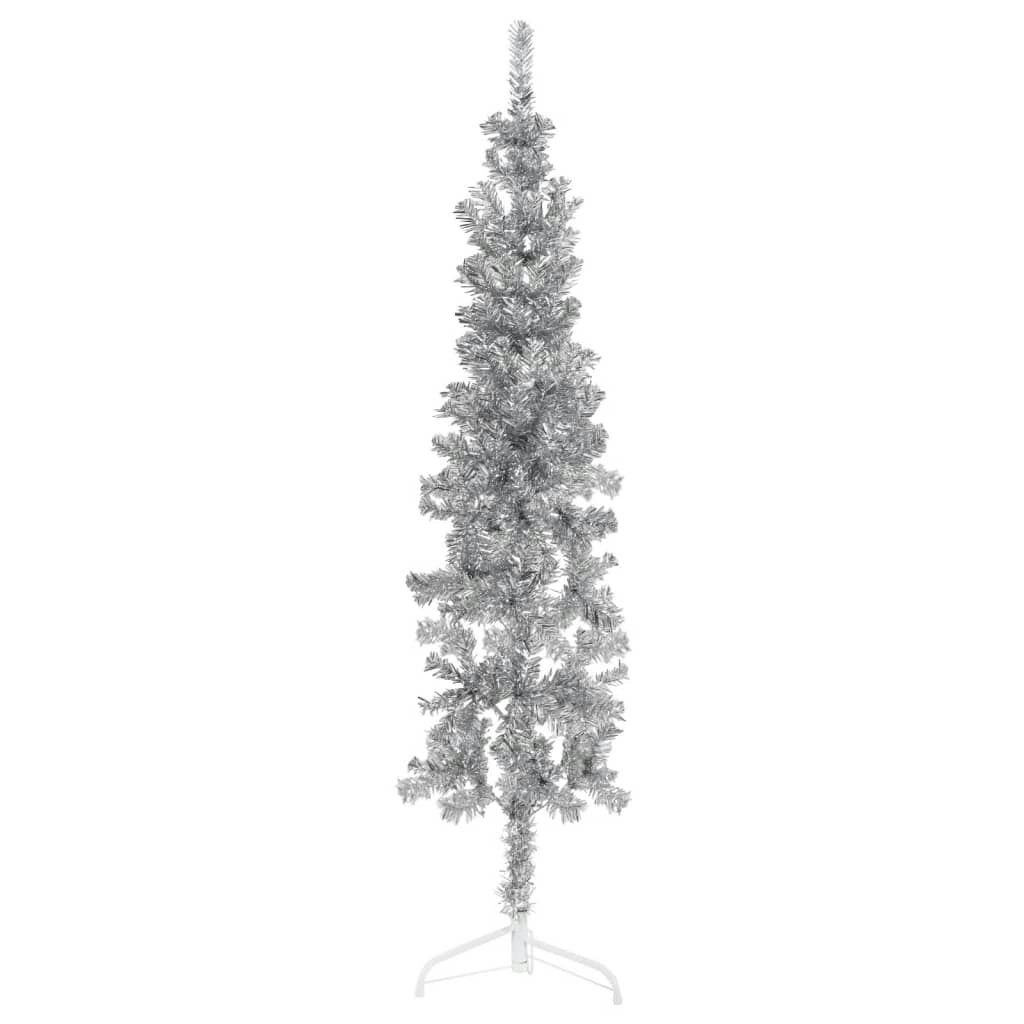 Slim Artificial Half Christmas Tree with Stand Silver 150 cm 344595