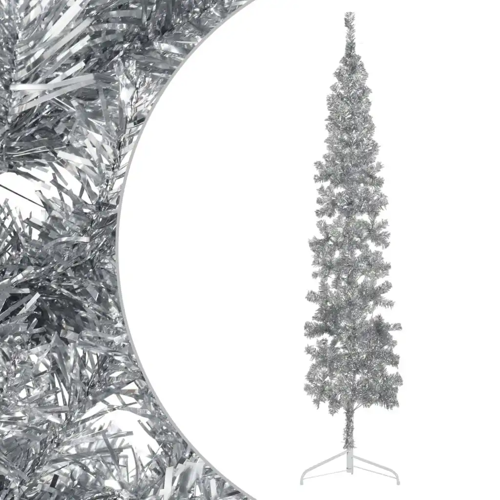 Slim Artificial Half Christmas Tree with Stand Silver 240 cm 344598