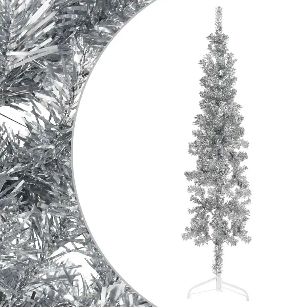 Slim Artificial Half Christmas Tree with Stand Silver 180 cm 344596