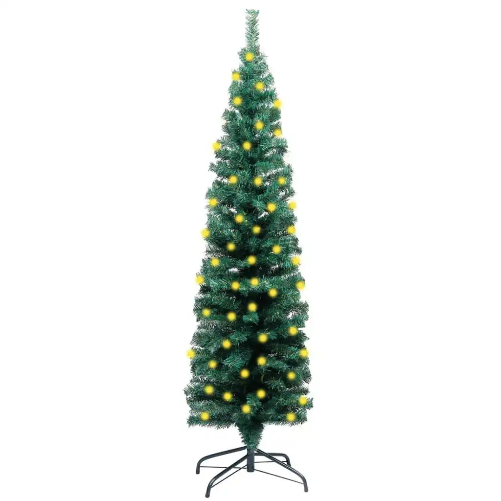 Slim Artificial Pre-lit Christmas Tree with Stand Green 150 cm PVC 3077750