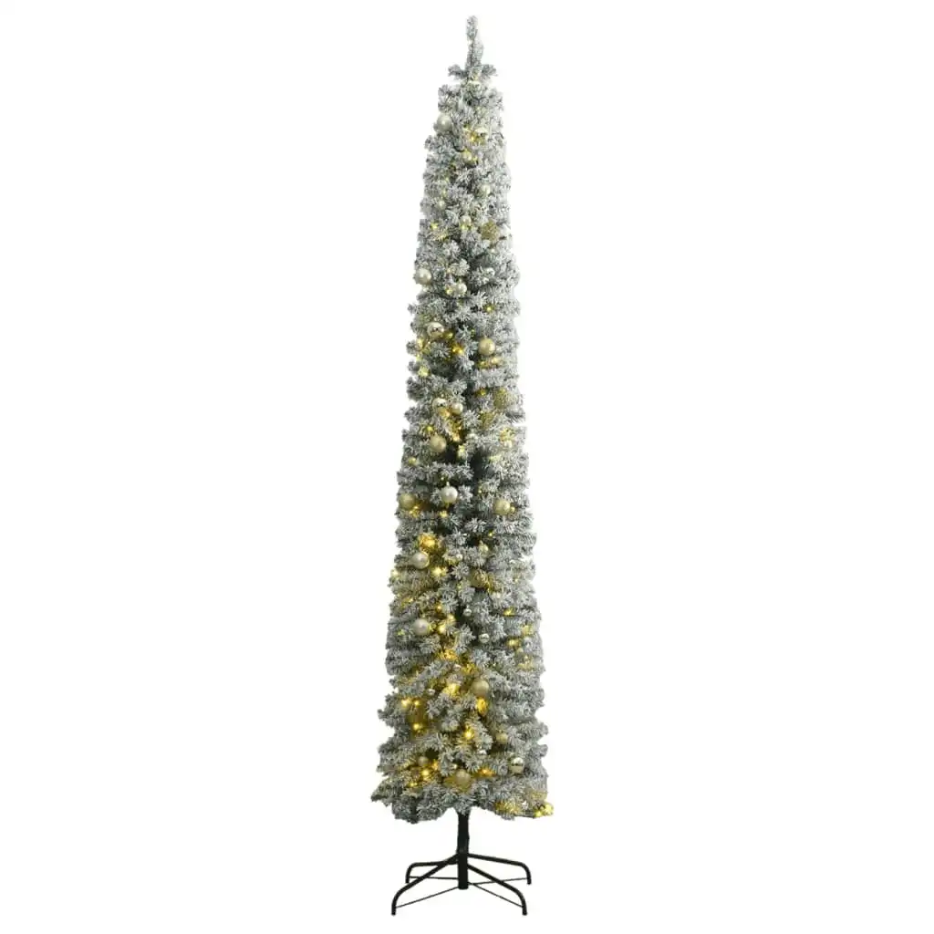 Slim Christmas Tree 300 LEDs & Ball Set & Flocked Snow 270 cm 3210231