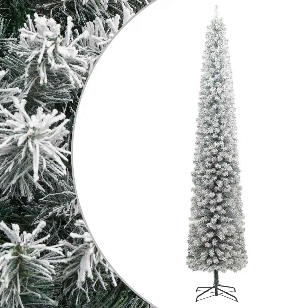 Slim Christmas Tree with Stand and Flocked Snow 270 cm PVC 357686