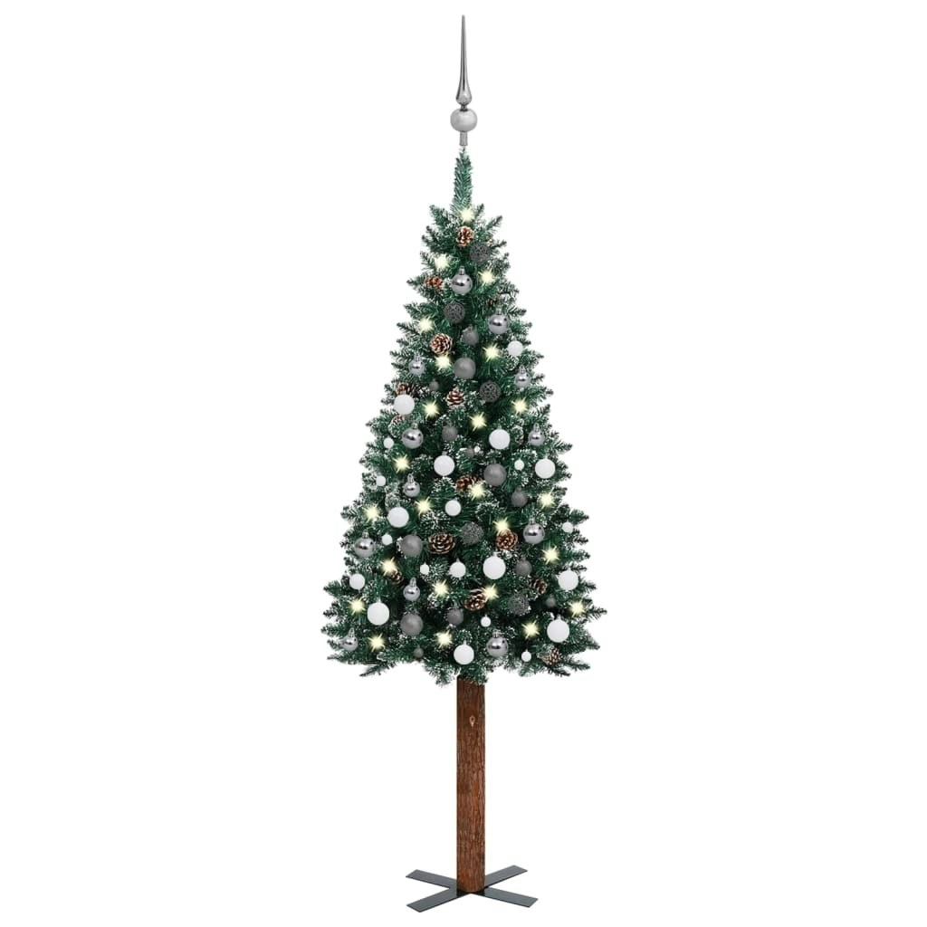 Slim Pre-lit Christmas Tree with Ball Set Green 180 cm 3077912