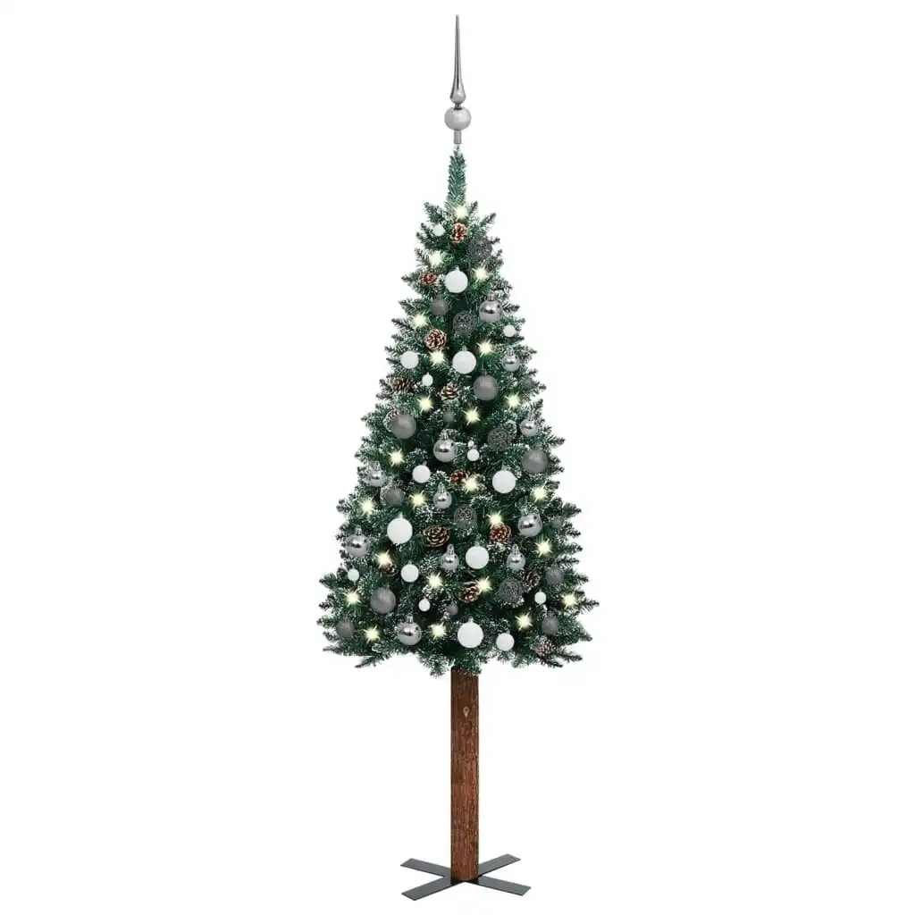 Slim Pre-lit Christmas Tree with Ball Set Green 150 cm 3077911