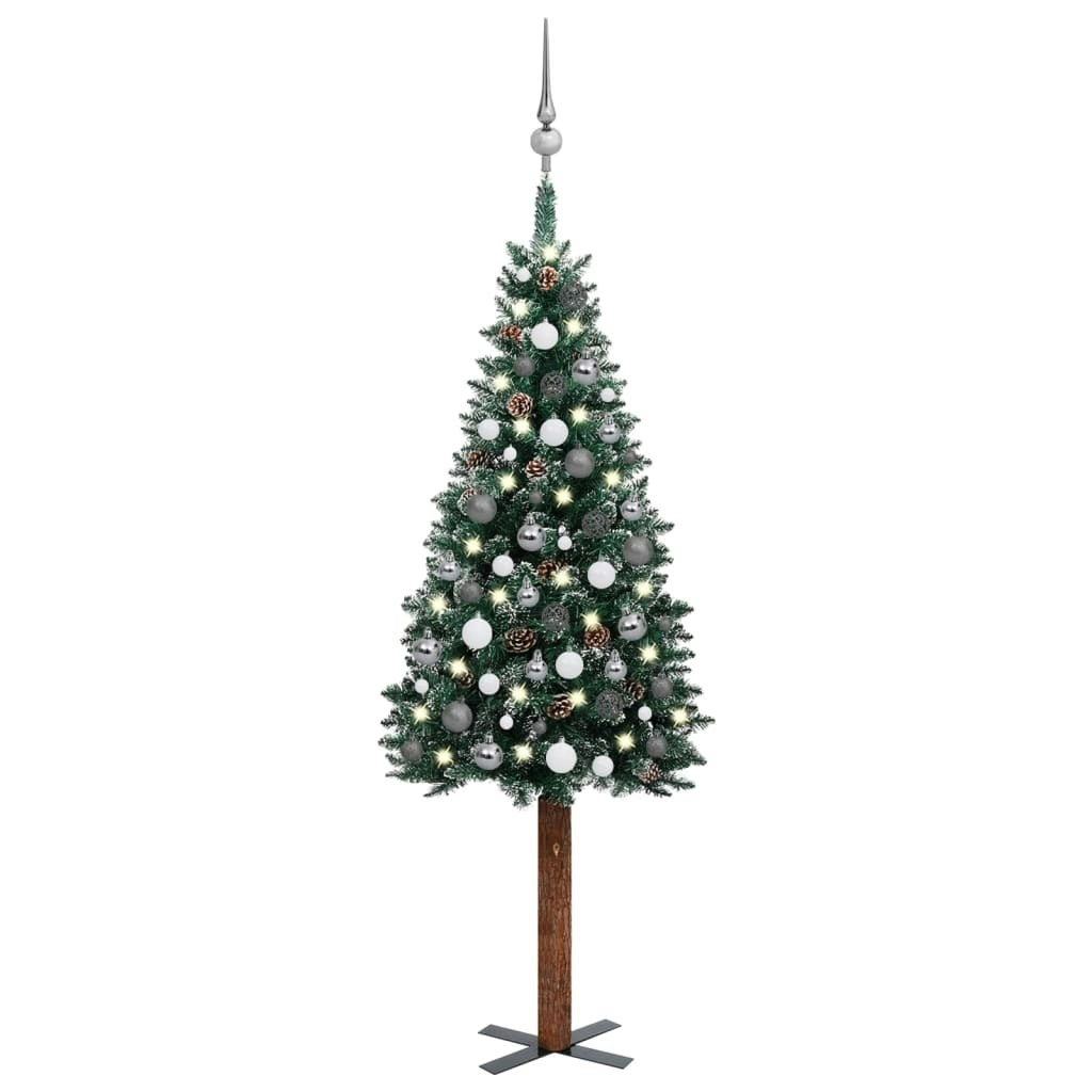 Slim Pre-lit Christmas Tree with Ball Set Green 150 cm 3077911