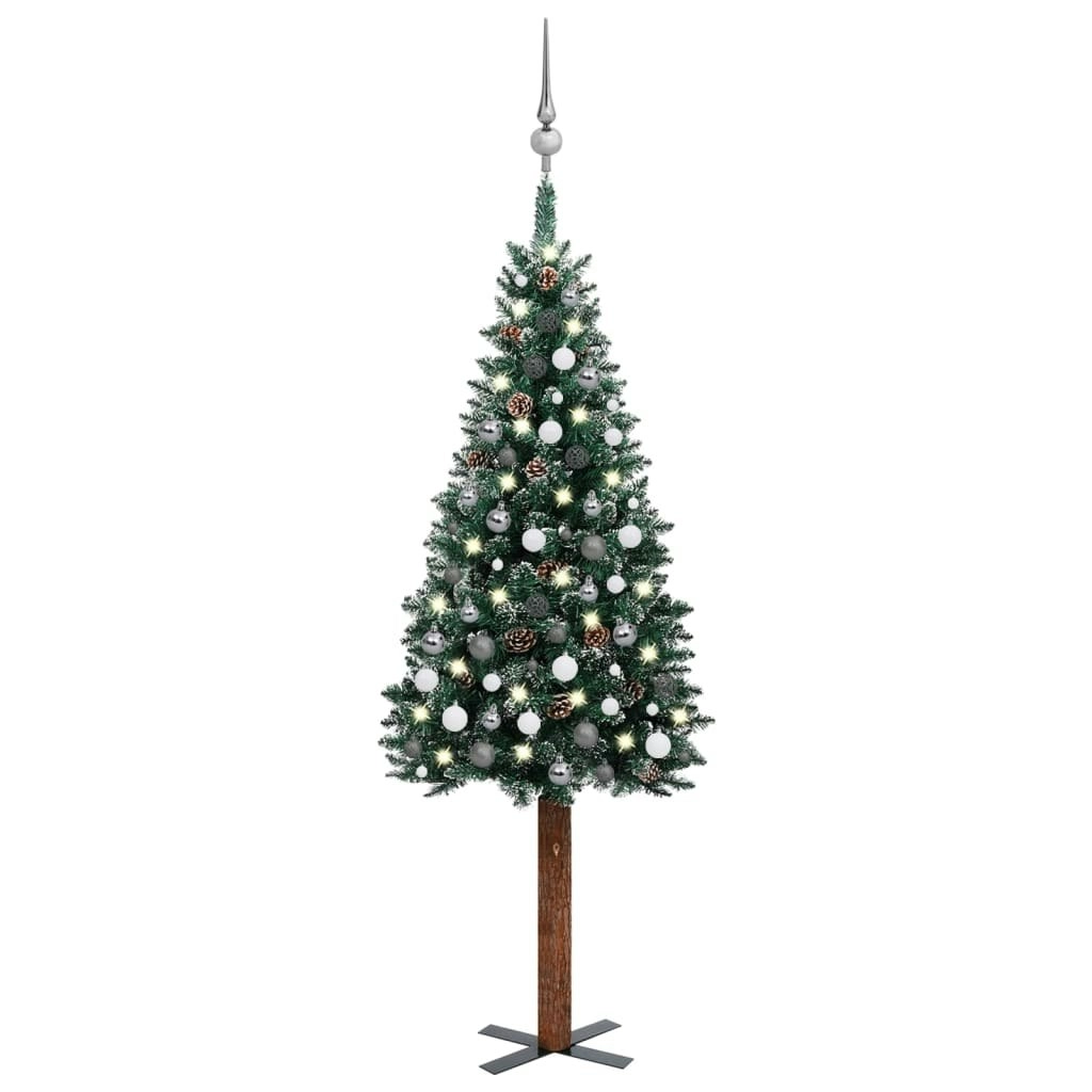 Slim Pre-lit Christmas Tree with Ball Set Green 210 cm 3077913