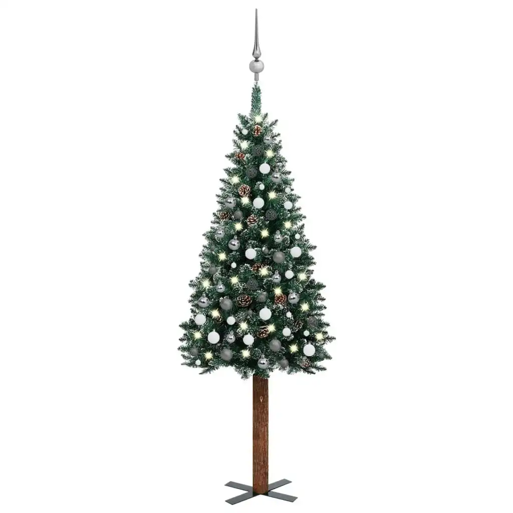 Slim Pre-lit Christmas Tree with Ball Set Green 210 cm 3077913