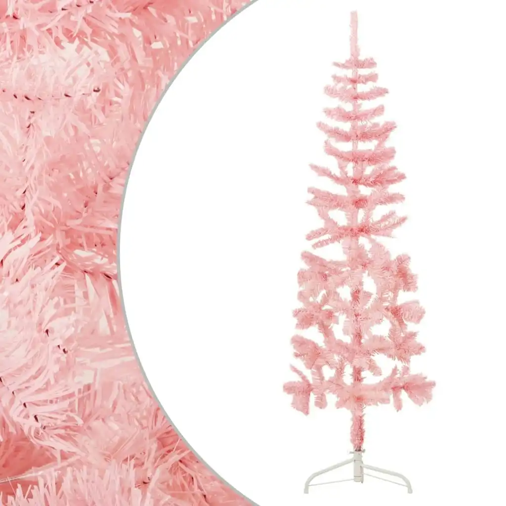 Slim Artificial Half Christmas Tree with Stand Pink 150 cm 344570