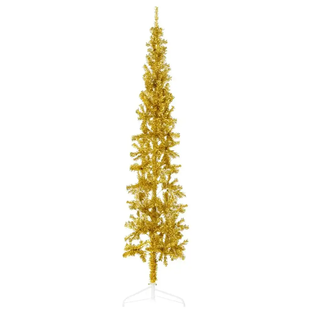 Slim Artificial Half Christmas Tree with Stand Gold 180 cm 344591