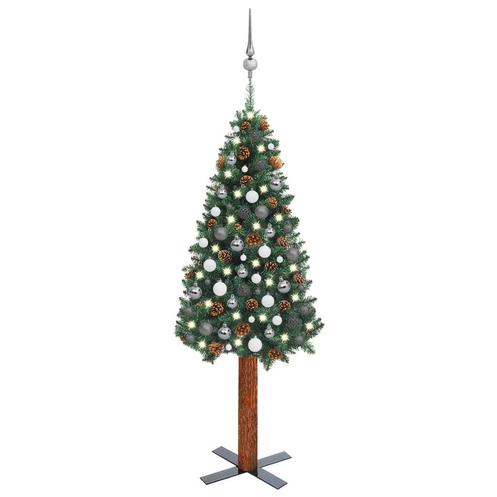 Slim Pre-lit Christmas Tree with Ball Set Green 150 cm PVC 3077908