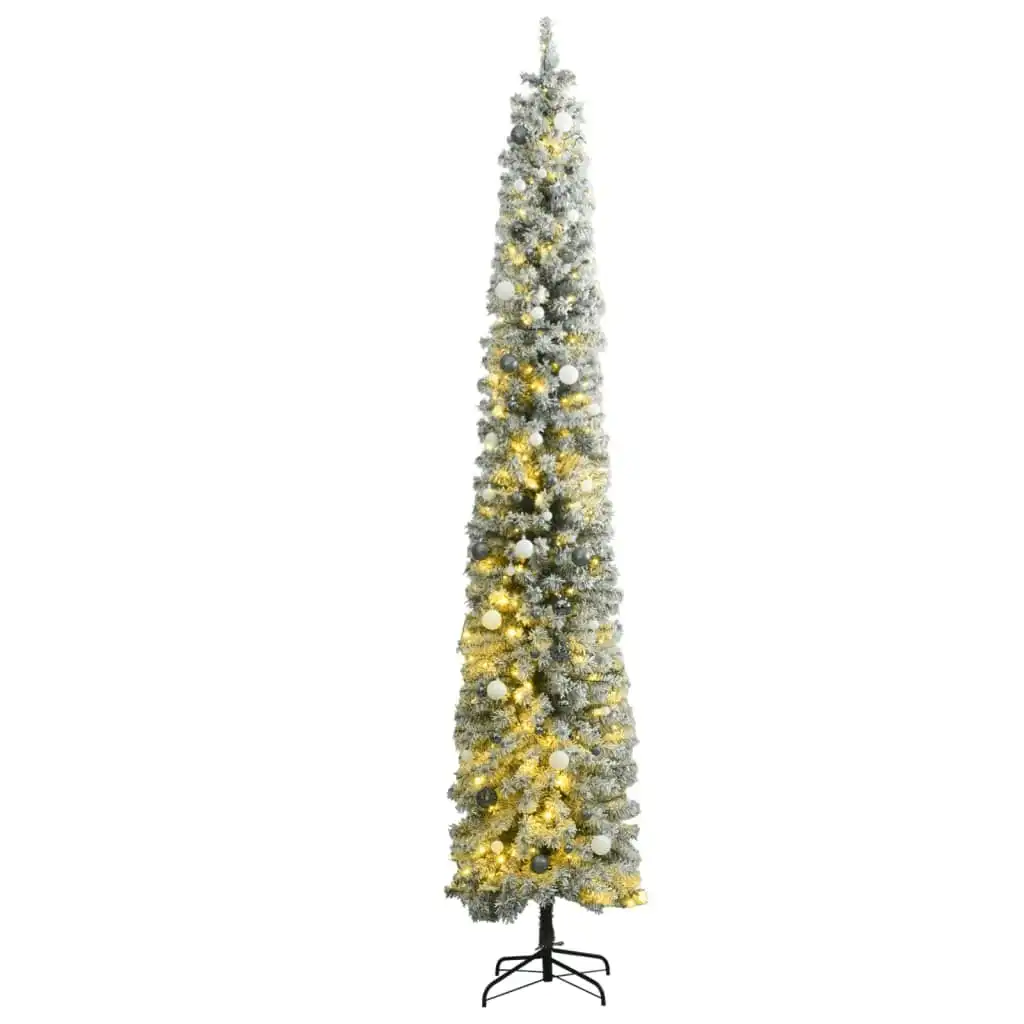 Slim Christmas Tree 300 LEDs & Ball Set & Flocked Snow 270 cm 3210244