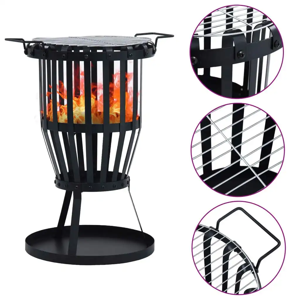 Garden Fire Pit Basket with BBQ Grill Steel 47.5 cm 47851