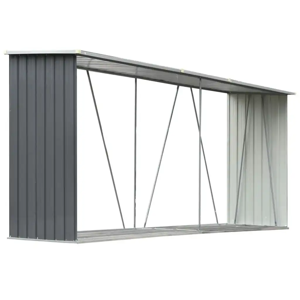 Garden Log Storage Shed Galvanised Steel 330x84x152 cm Grey 44859