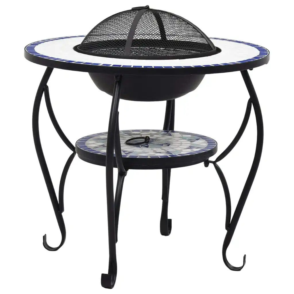 Mosaic Fire Pit Table Blue and White 68 cm Ceramic 46724