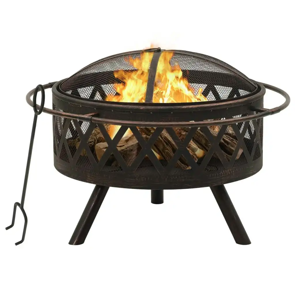 Rustic Fire Pit with Poker 76 cm XXL Steel 311885