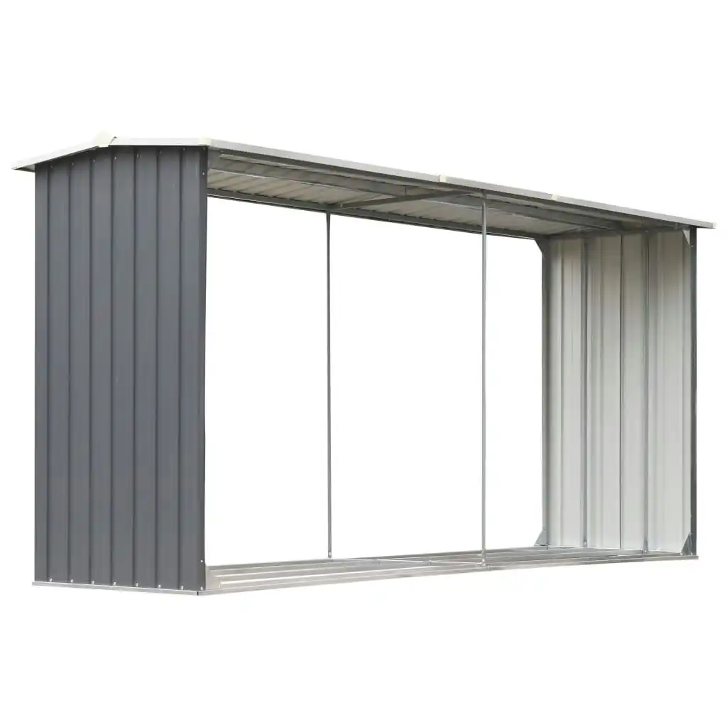 Garden Log Storage Shed Galvanised Steel 330x92x153 cm Grey 44860