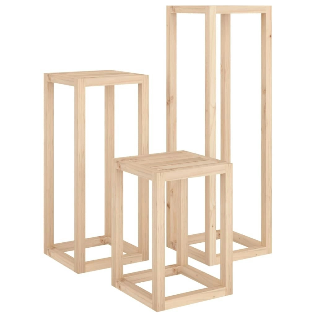 3 Piece Plant Stand Set Solid Wood Pine 822267