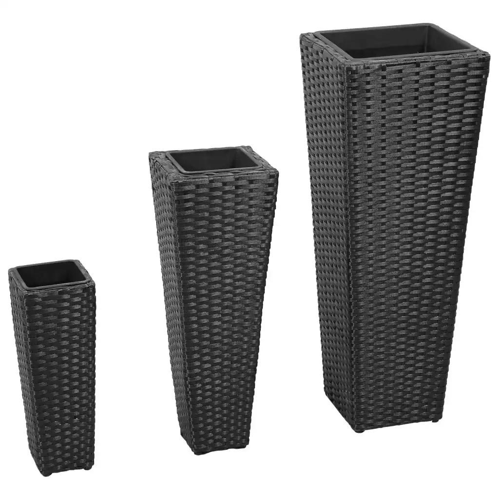 3 Rattan Flower Raised Beds Black 40534