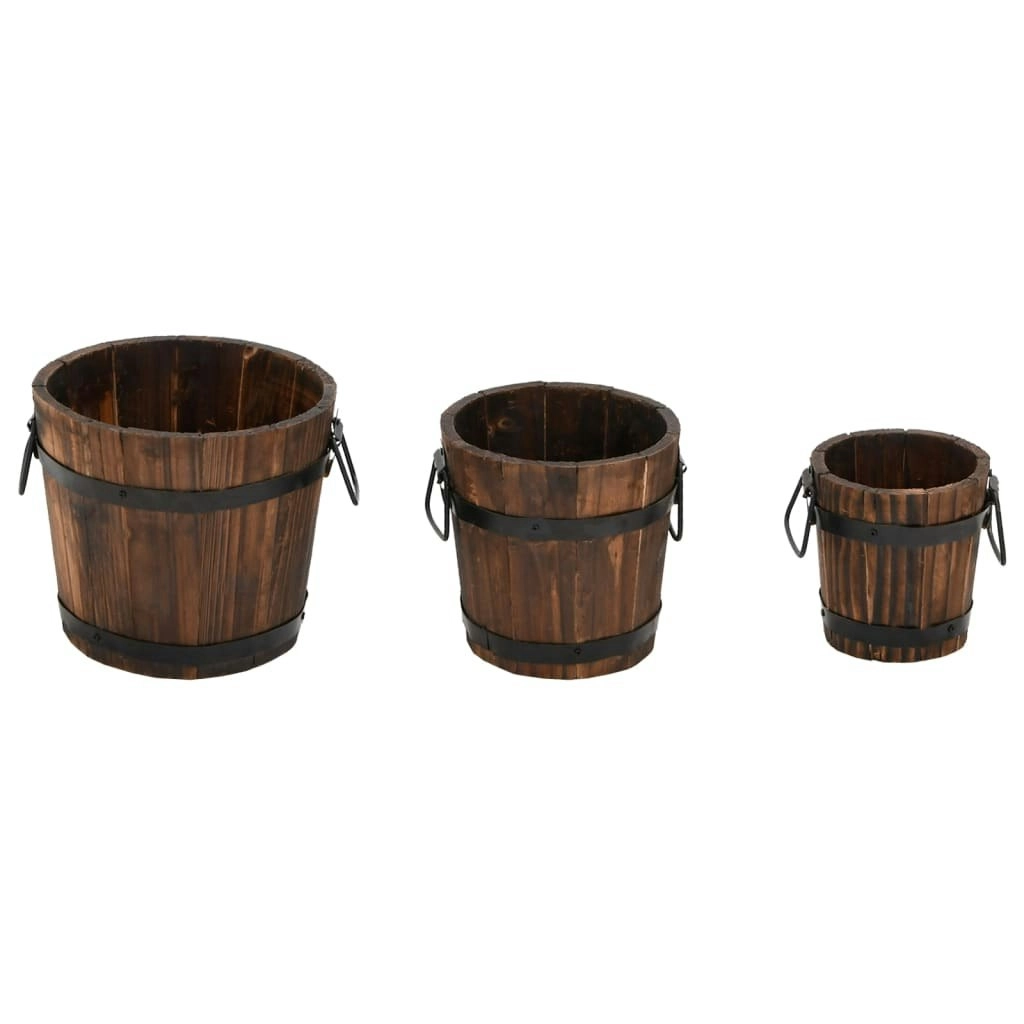 3 Piece Wooden Bucket Planter Set Solid Wood Fir 363362