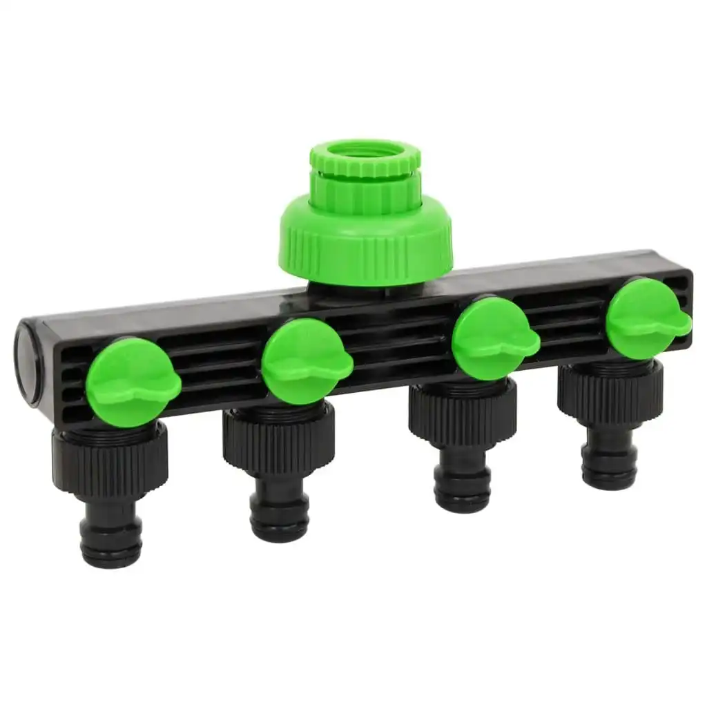 4-Way Tap Adaptor Green and Black 19.5x6x11 cm ABS & PP 154450